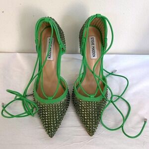 Steve Madden Women's Green Rhinestone Lace Up Stiletto Heels Shoes Size 6.5